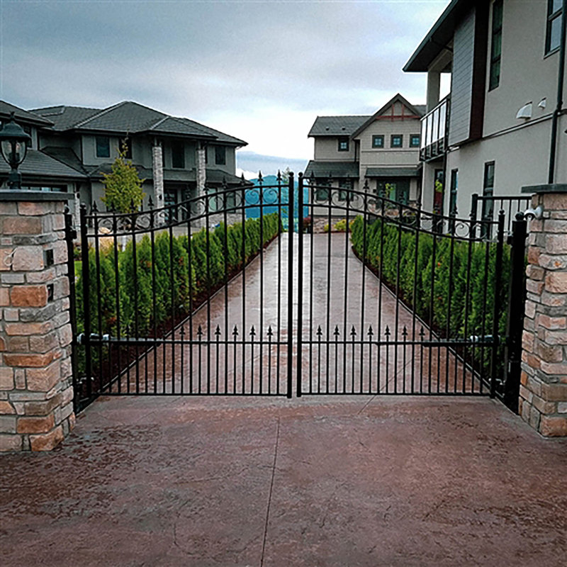 Paris Style Black Steel Dual Swing Driveway Gate with Automated Opener Kit