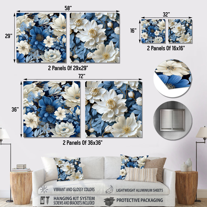 Limeuil - Ensemble de 2 carrés à motif floral en métal, H 36 po x l 72 po