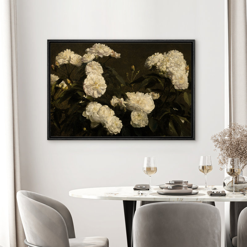 Fleurs vertes rétro, illustrations florales classiques, campagne française rustique, Noir, H 16 po x l 24 po