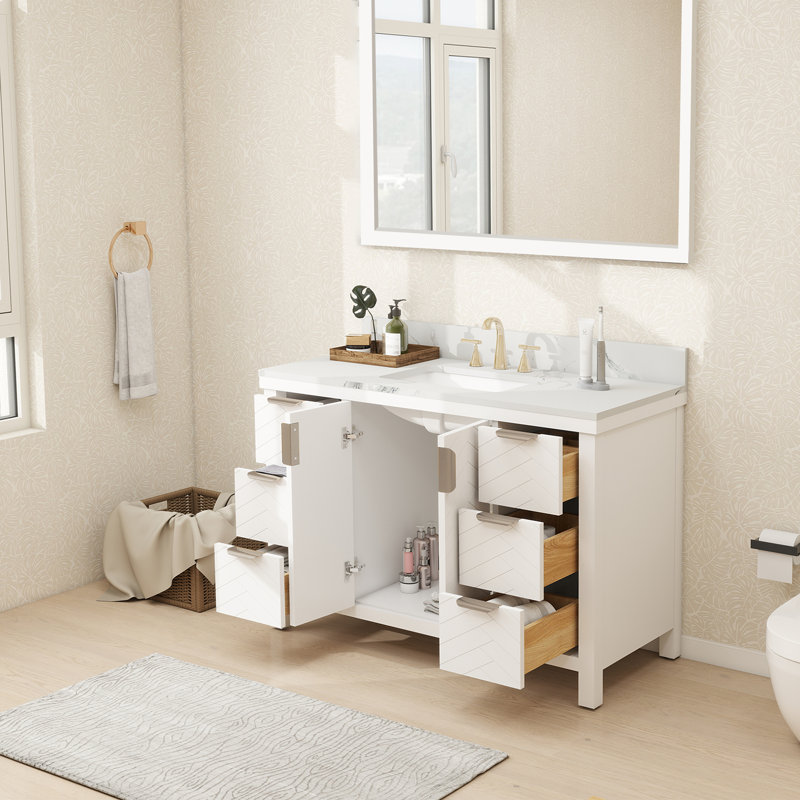 48'' Single Bathroom Vanity with Engineered Stone Top with Sink, White
