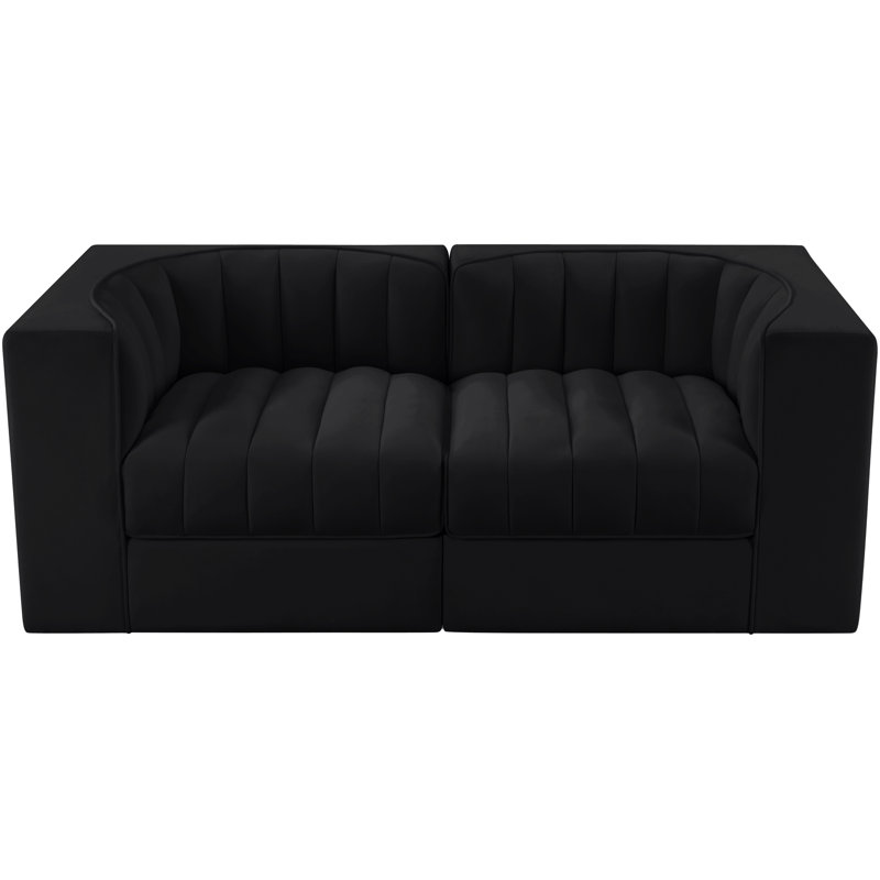 Tissu d'ameublement en velours Paynton 2 pièces Canapé modulaire, Noir