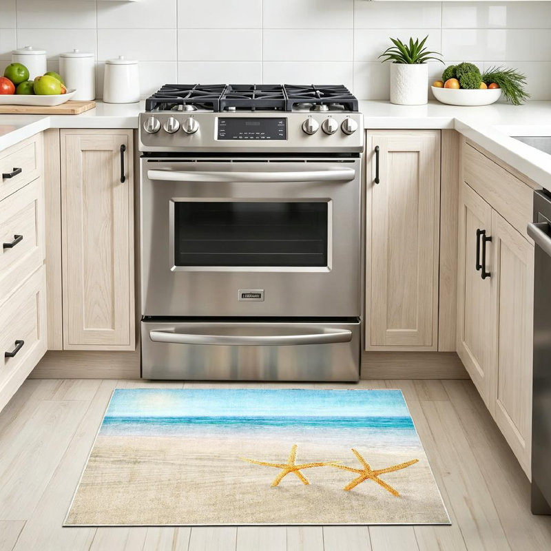 Tapis d'intérieur transparent deux étoiles de mer lavable à la machine, Rectangle 32" x 47"