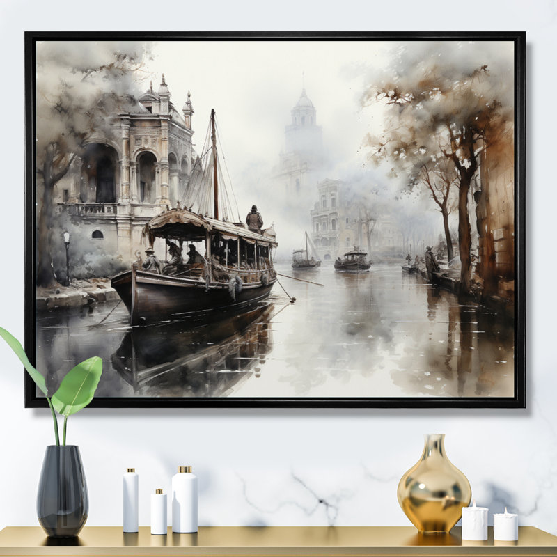 Canal Canal - Encre monochrome de passage, Cadre flottant noir, H 12 po x l 20 po x P 1 po