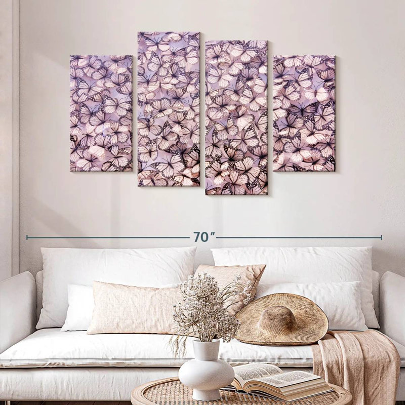 Essaim de papillons roses Brampt, H 32 po x l 52 po