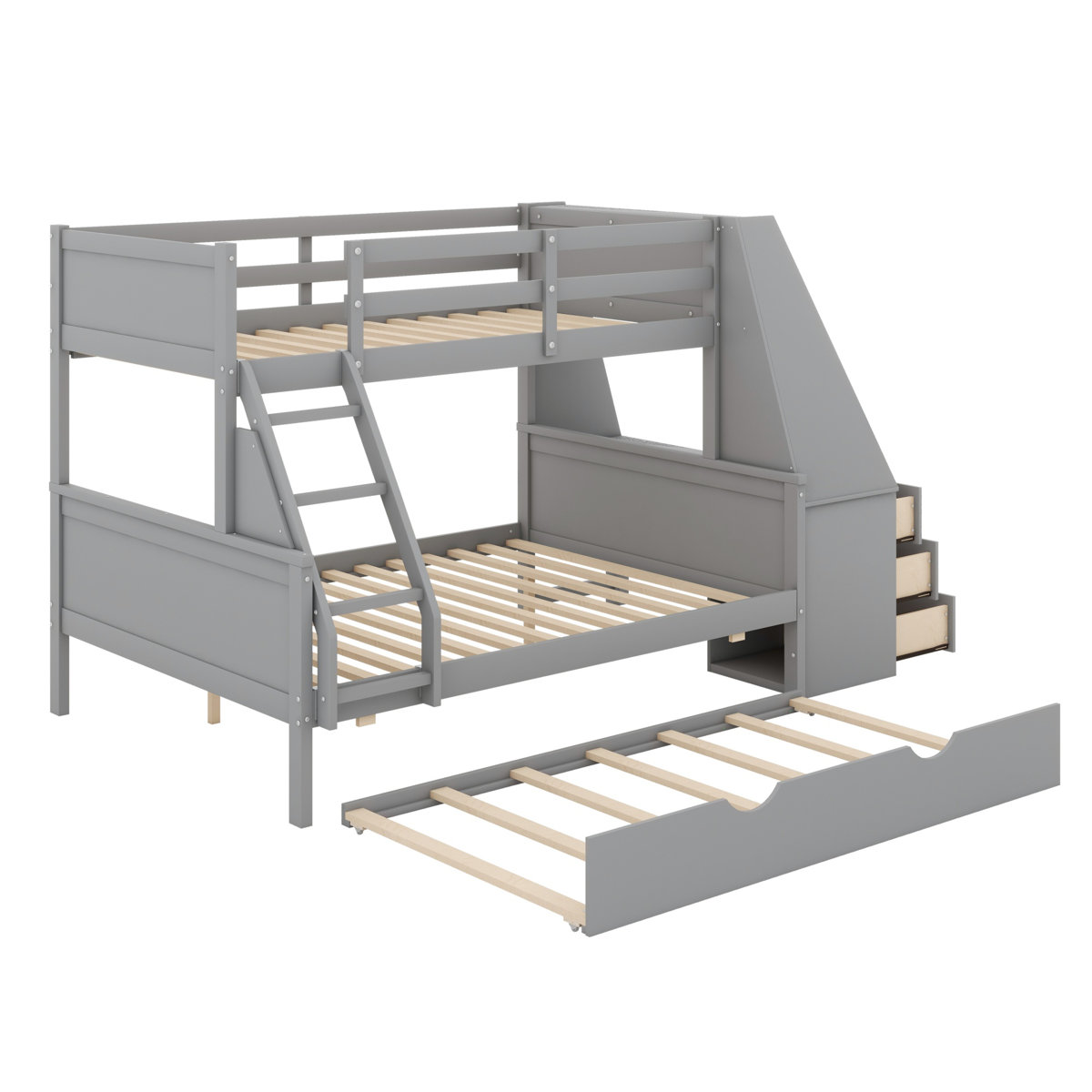 Harriet Bee Bunk Bed With Trundle And Desk,Storage Drawers And Shelf ...
