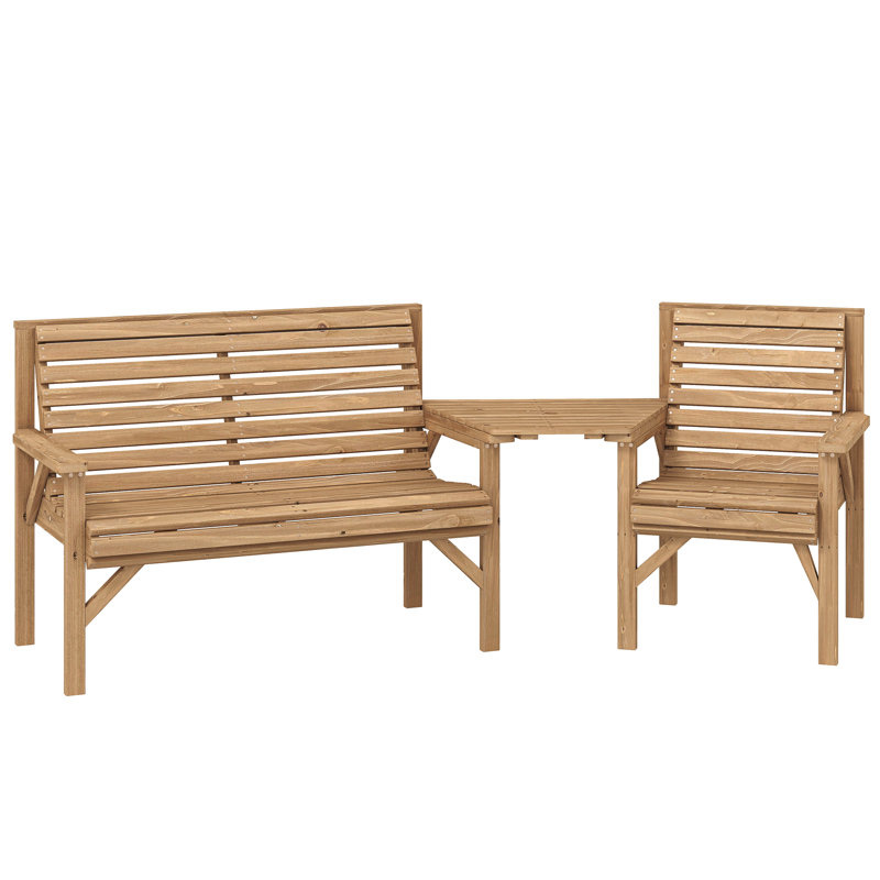 Outsunny 3 Piece Wooden Garden Furniture Set Embossed Finish, Natural Wood