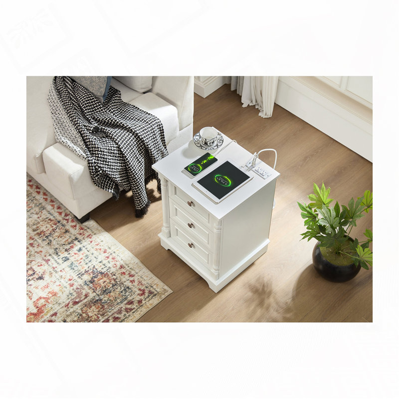 3 Drawer Sofa Side Table, White