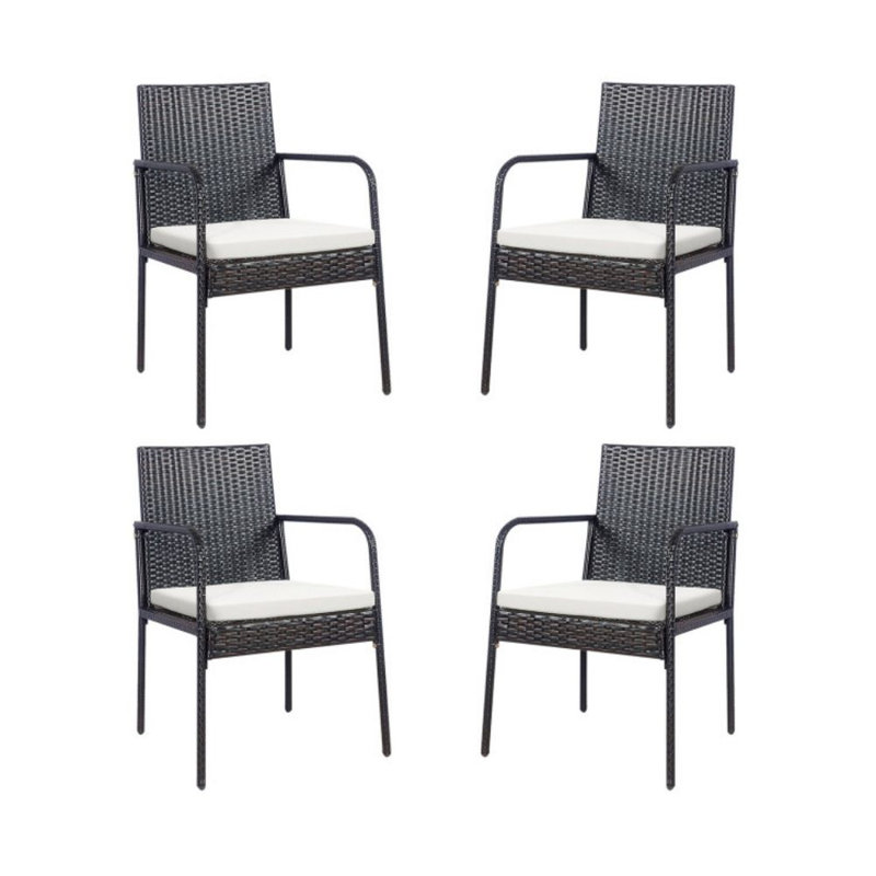 Chaises de salle à manger d'extérieur en rotin avec accoudoirs et coussins moelleux 4 pièces Patiojoy
