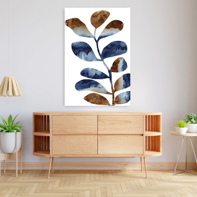 Aquarelle, feuilles, brun, 2 abstrait contemporain, plante naturelle, art mural, 48" H x 32" W