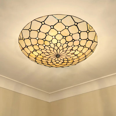 19.7" 4-Light Tiffany Stained Glass Flush Mount Ceiling Light