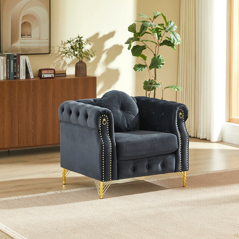 Canapé Chesterfield en velours avec coussins ronds, Noir