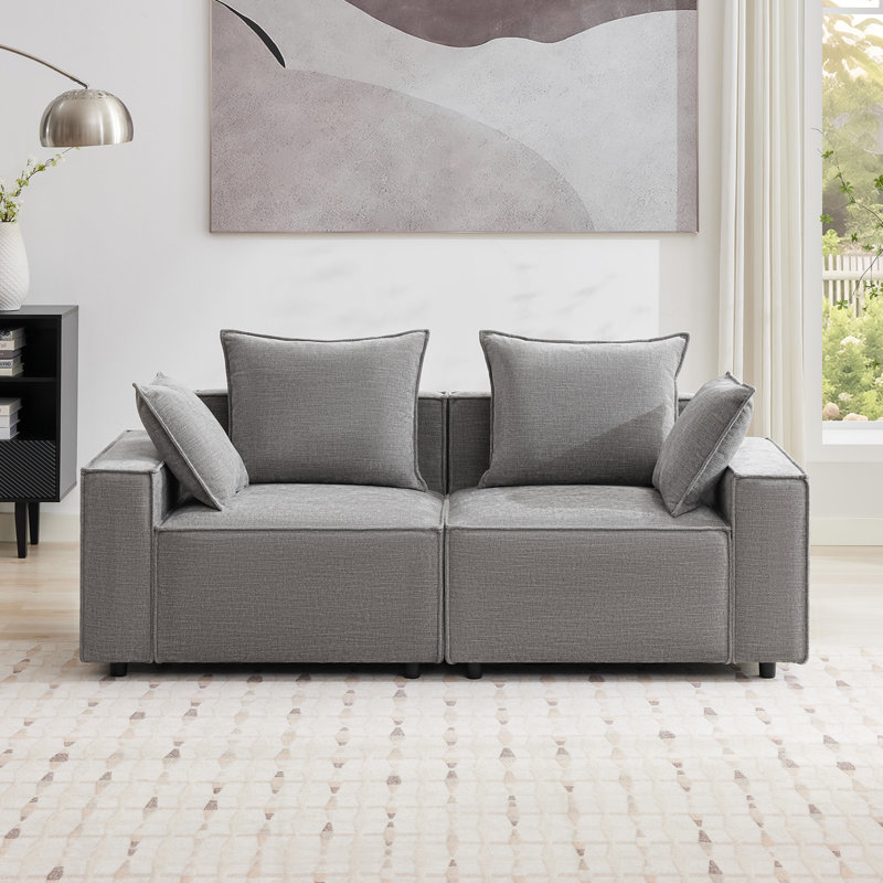 Modular Sofa Upholstered Sponge Foam Couch Loveseat, Gray