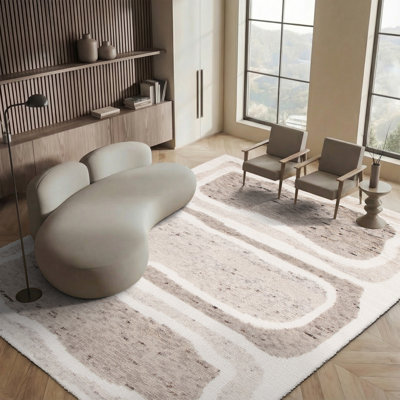 Tapis ivoire / brun en laine noué à la main Serana