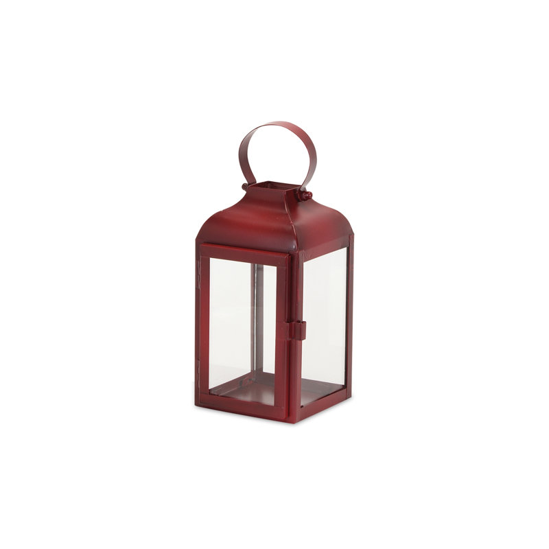 16'' H Iron Floor Lantern, Red