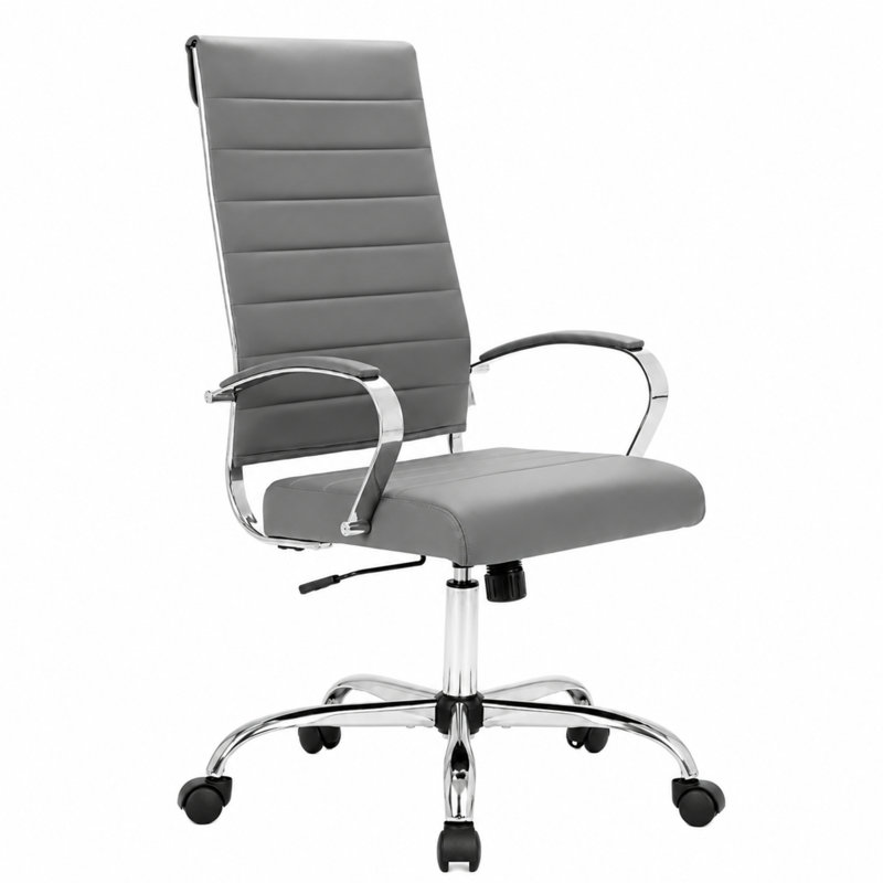 Mulkey High-Back Leather Executive Office Chair – Adjustable Swivel Desk Chair for Computer, Conference, or Office Use, Grey