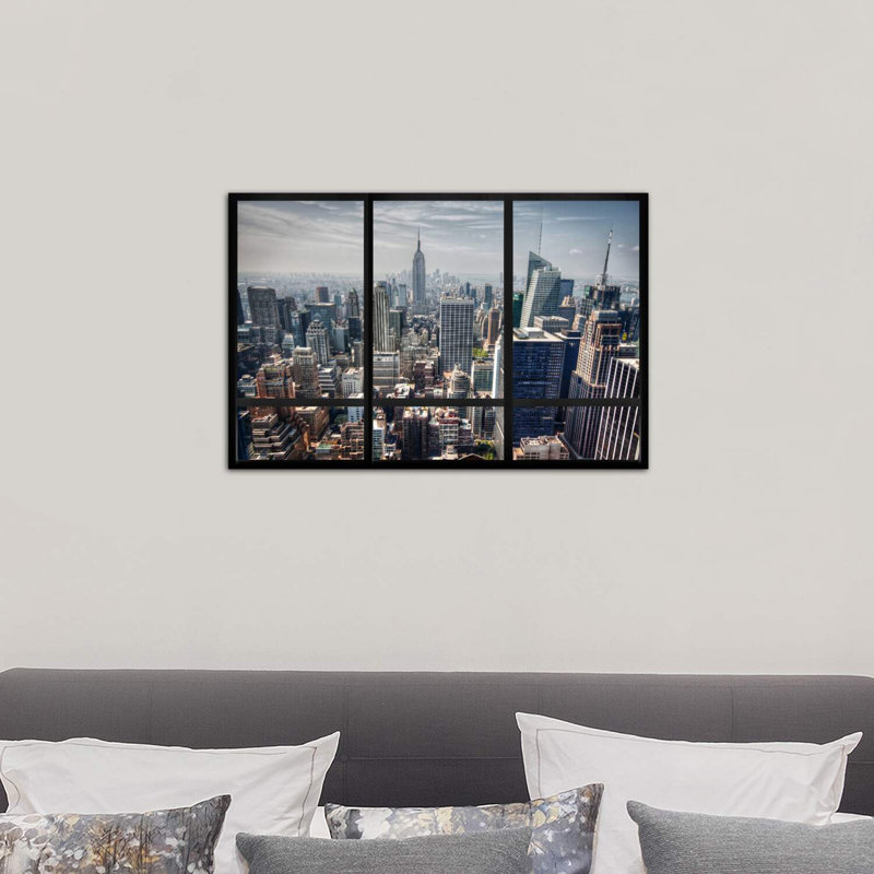 Vue de la fenêtre de la ville de New York - reproduction de photo, H 18 po x l 26 po x P 1,5 po, Toile tendue