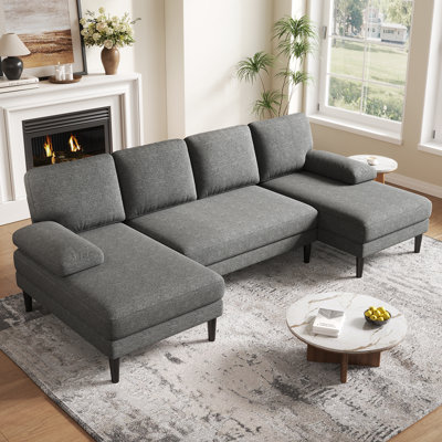 Canapé modulaire en forme de U de 110 po à double assise, canapé 4 places avec assise profonde pour salon d'appartement