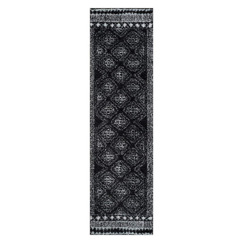 Geometric Shag Rug – Anthracite Dark Gray – Medium Pile, Soft Texture, Kid Friendly, Runner 2'2" x 8'