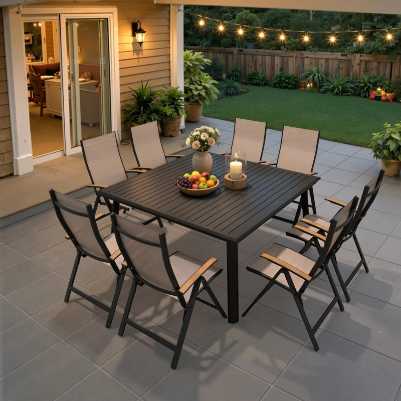 8 - Person Outdoor Aluminum Dining Set With Folding Reclining Armchairs