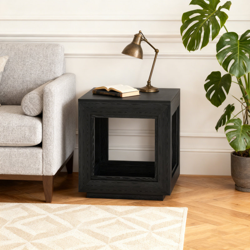 Wood Square Side Table Nightstands with Storage, Black