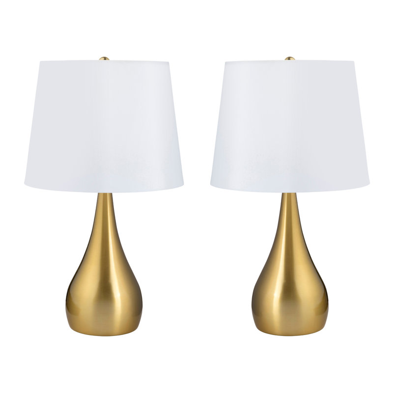 Ensemble de 2 lampes de table en métal avec abat-jour, Blanc, Soie, Doré