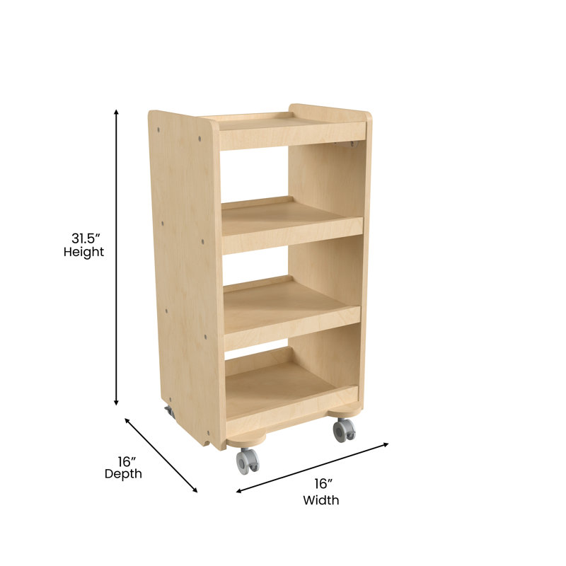 Natural Birch Plywood Mobile Utility Cart with 4 Shelves