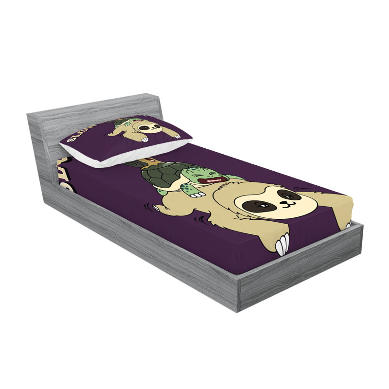 Multicolore drap-housse et coussin décoratif Ambesonne Sloth, Ensemble de draps pour lit simple + 3 pièces supp