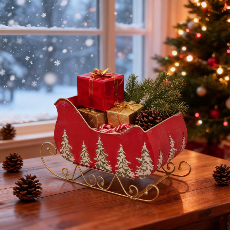 Décoration de traîneau de père Noël rétro - traîneau de Noël pour décor de table et de manteau de cheminée