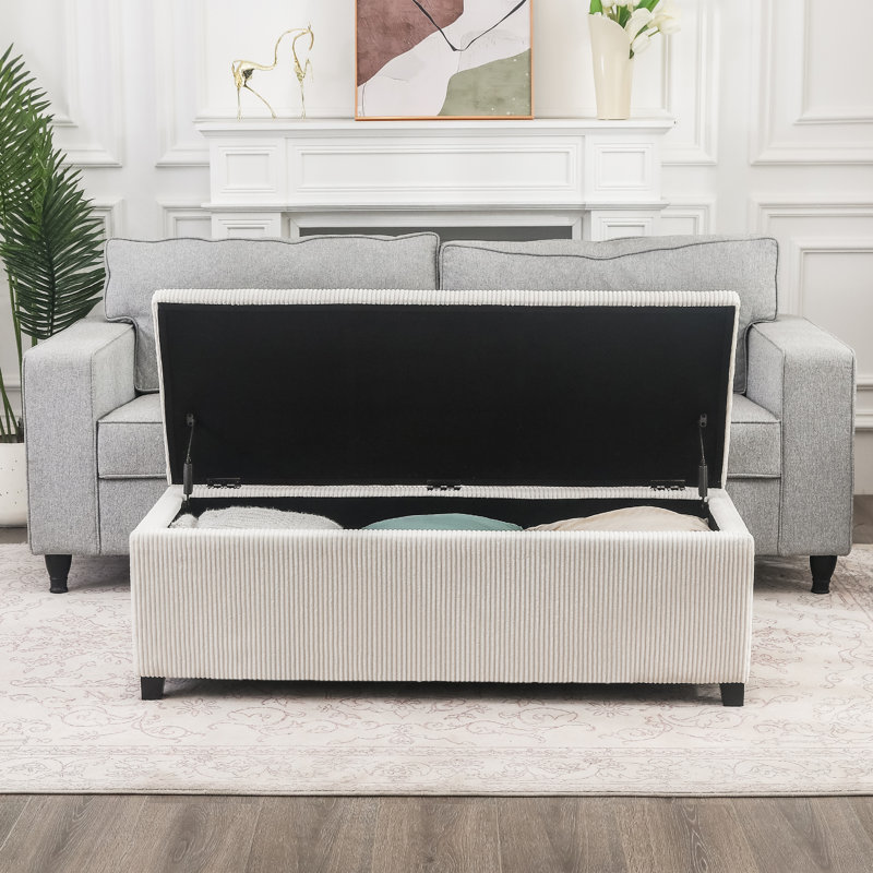 47 Inches Corduroy Storage Ottoman Bench, Cream