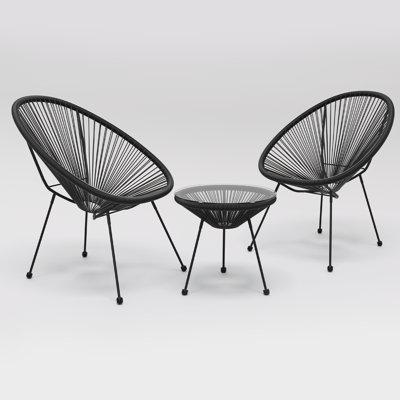 Eisele 3 Pieces Outdoor Wicker Bistro Set Rattan Acapulco Chairs Conversation Set with Coffee Table