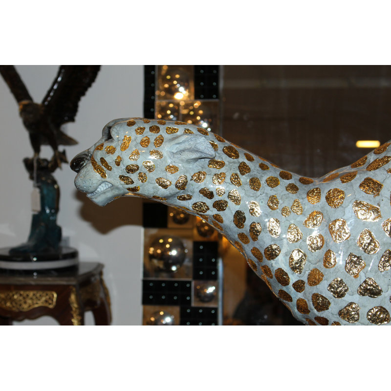 Running Cheetah - Gold Pleated Bronze Statue -  Size: 67"L x 23"W x 41"H. 