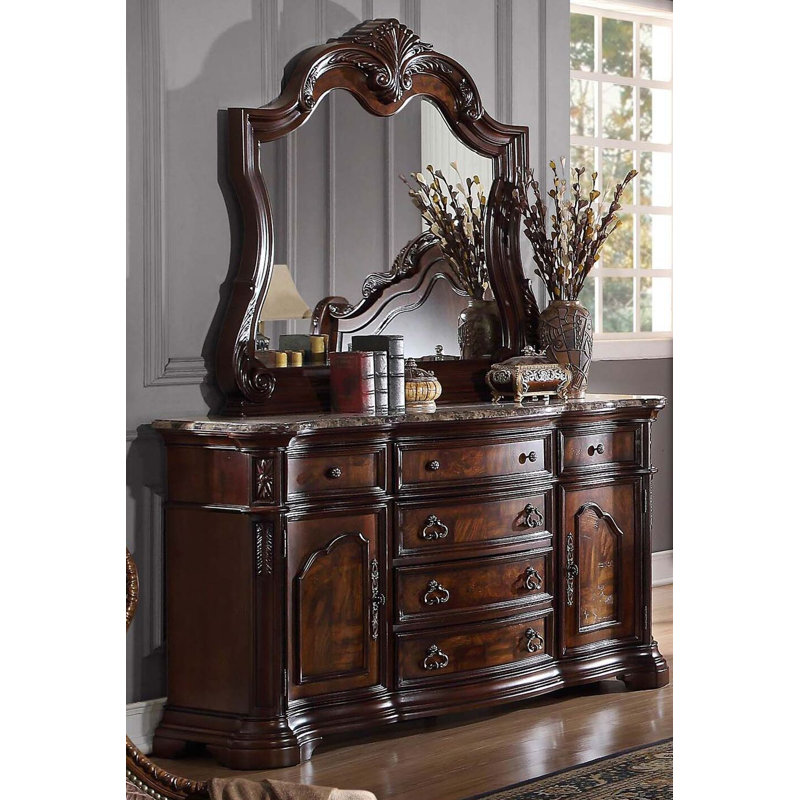 Ensemble de commode et miroir à 6 tiroirs Fletcher 