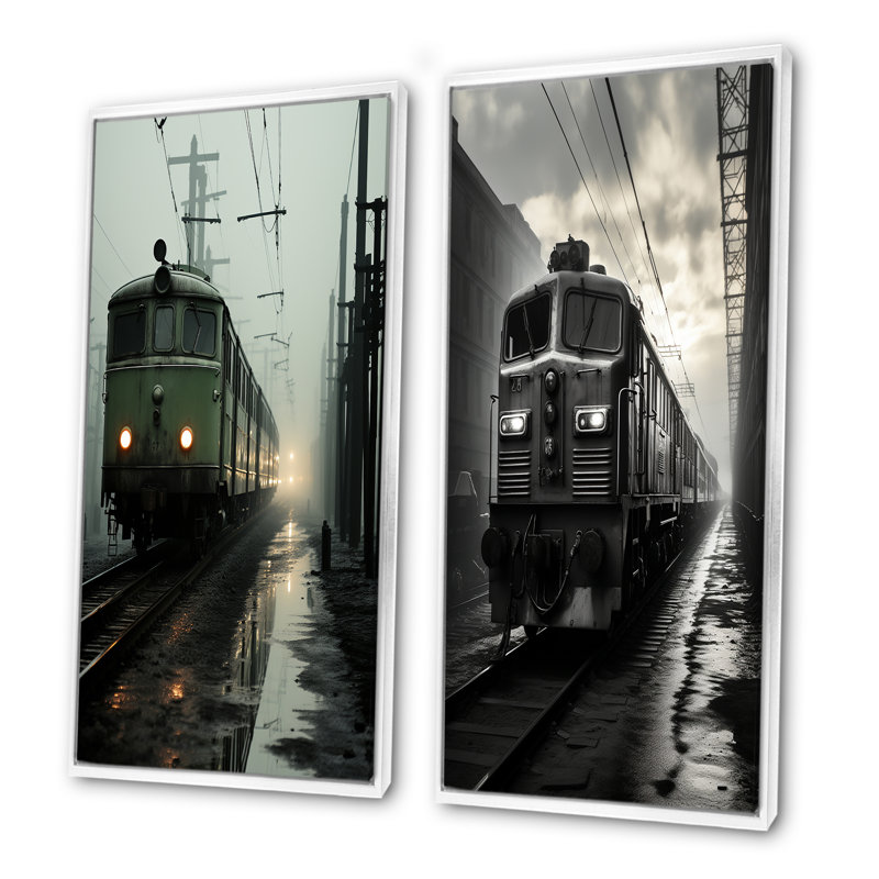 «Comforting Moody Train Journey - Train», ensemble de 2 reproductions d'art mural, Cadre blanc, H 32 po x l 33 po