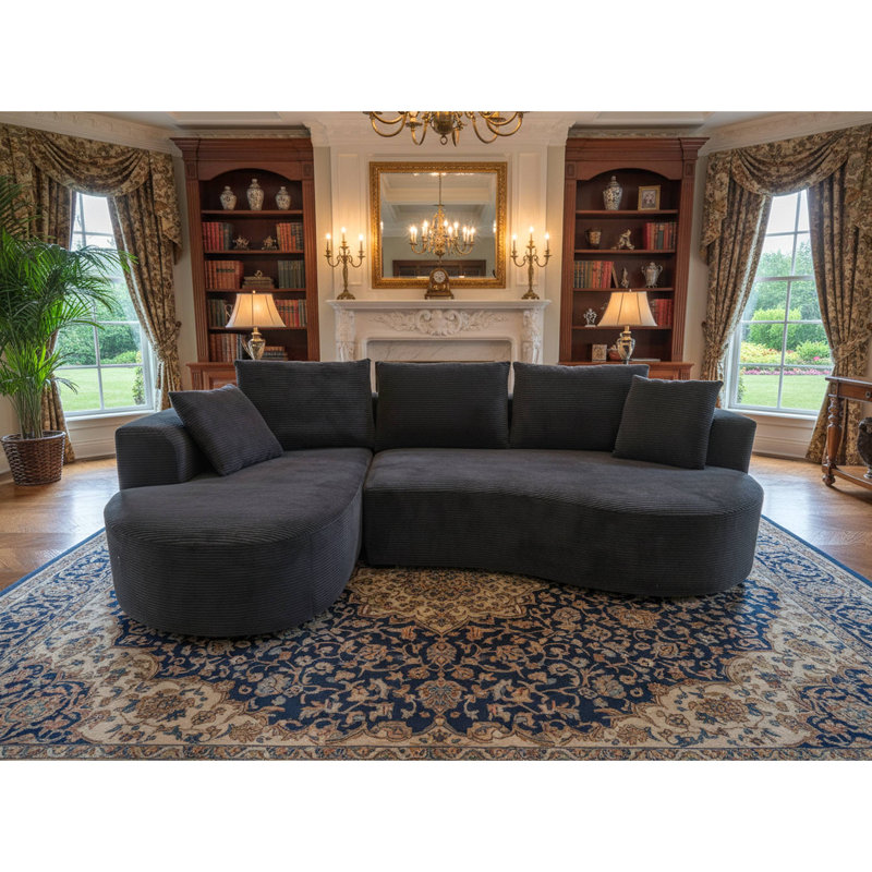 Curved Modular Sectional Couch 2 Piece Set With Pillows, Minimalist Ergonomic Living Room Furniture, Modern Seating, No Assembly, Sofa & Chaise