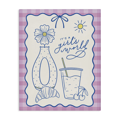  Girl's World on Plaid Canvas Wall Art by Jalynn Heerdt