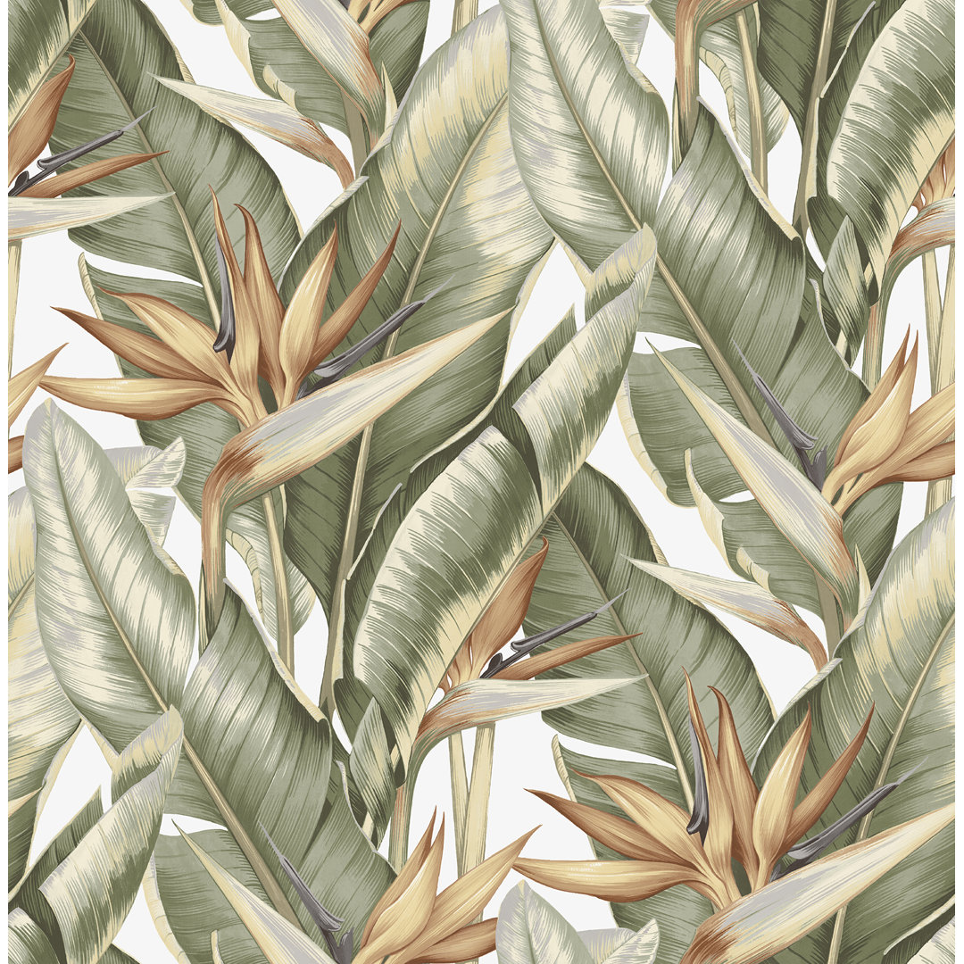 Anglet, Arcadia Pink Banana Leaf 33' L X 20.5" W, Wallpaper Roll Bayou Breeze 