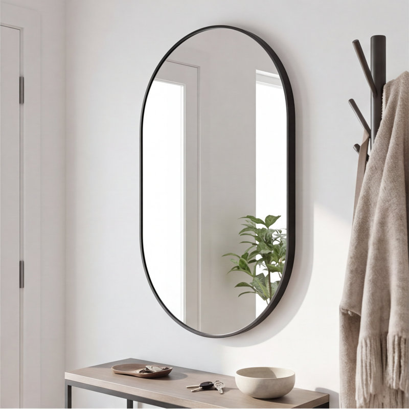 Miroir mural noir ovale, 20 po x 28 po, cadre en aluminium avec verre incassable