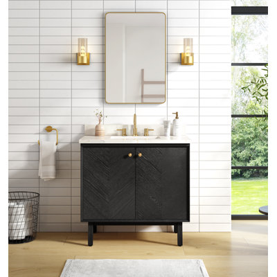 Meuble-lavabo sur pied simple 36 po avec plateau en quartz Adele