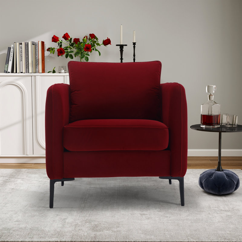 32.66" W Upholstered Velvet Accent Armchair, Wine Red Velvet