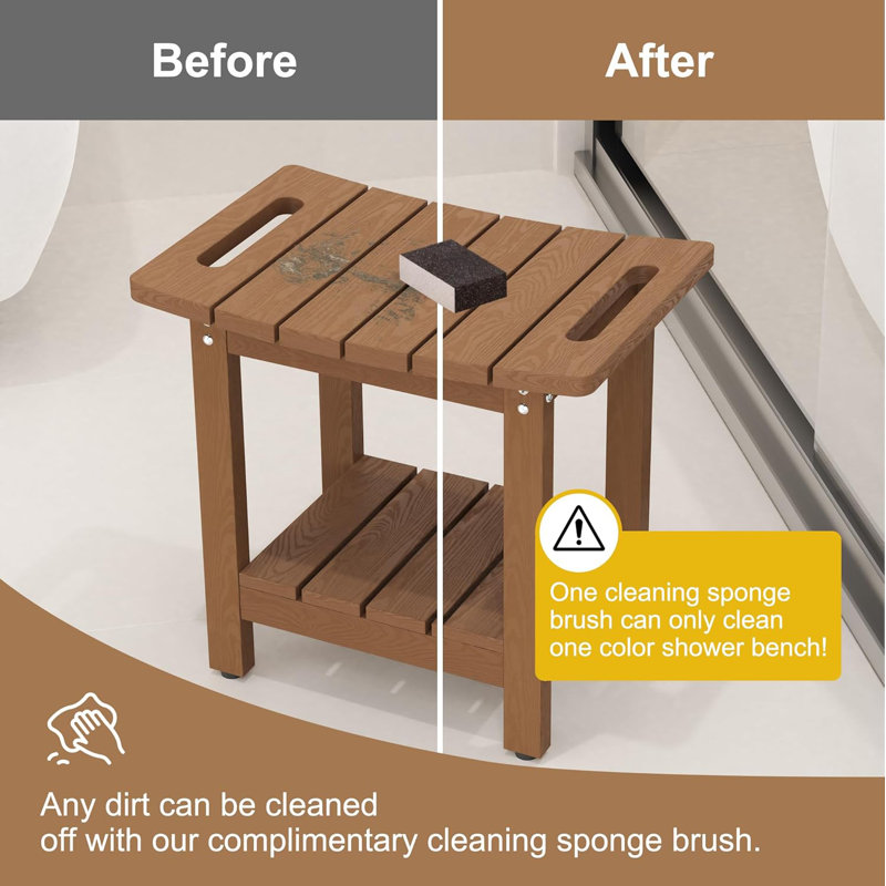 Shower Stool with Space-Efficient Storage Shelf, Brown