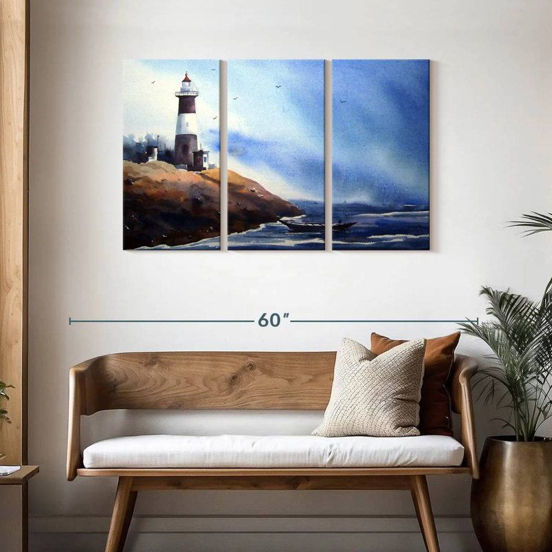 Boat By The Seaside Lighthouse, 28" H x 45" W