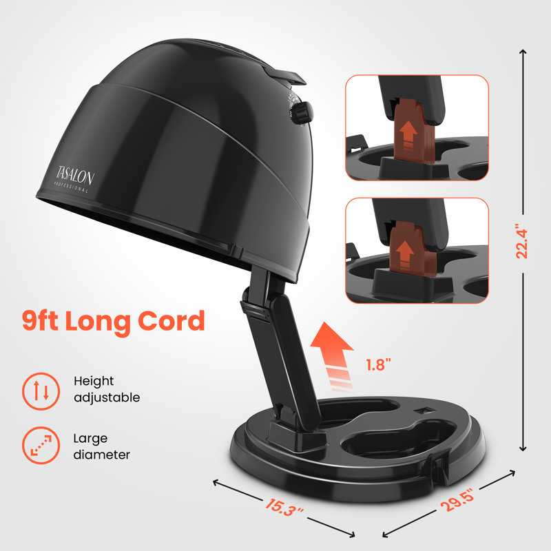 1875W Tabletop Ionic Hooded Hair Dryer with Storage Space, Black