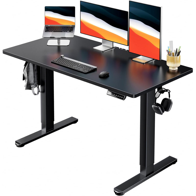 Electric Standing Desk, Adjustable Height Computer Desk, Black, 46.5" H x 47.3" W x 23.2" D