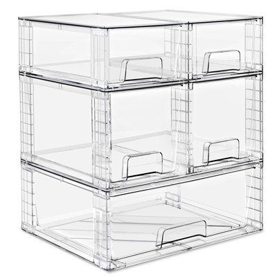 Sorbus Stackable Clear Storage Drawers, 5 Pack (1 Wide + 2 Medium + 2 Small) Pull-Out Organizer Bins – Plastic Drawer Organizers for Bathroom, Vanity, Makeup, Under Sink & Countertop Organization