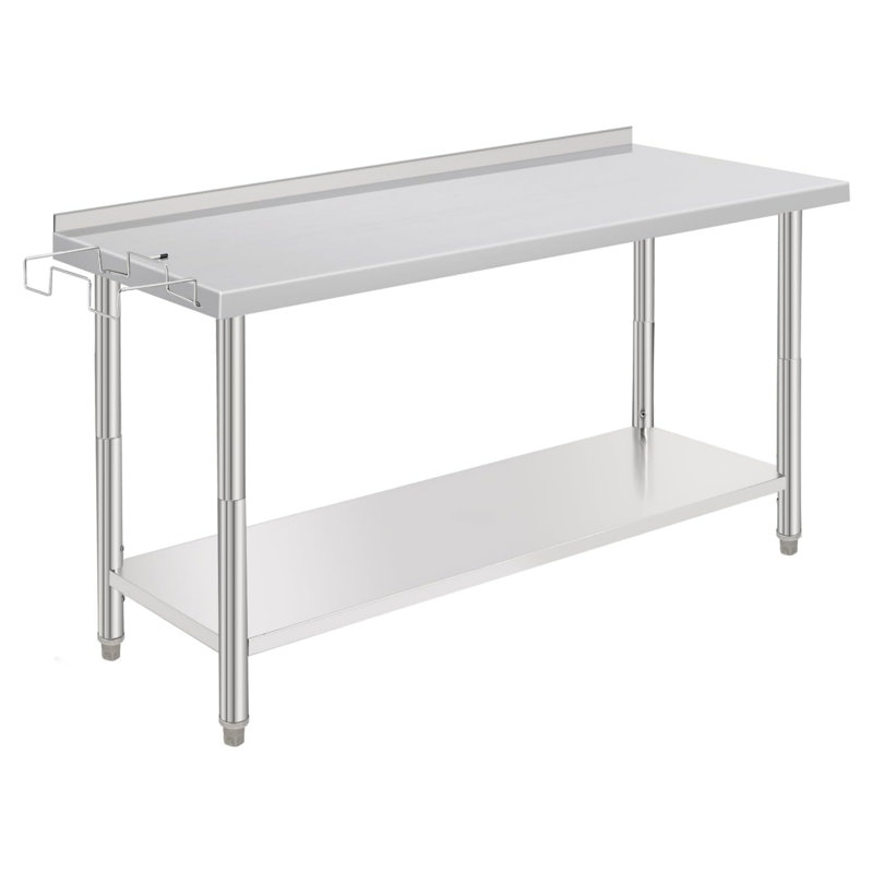 Stainless Steel Kitchen Prep Table with Caster Wheels, Commercial Heavy Duty Workbench with Hooks, Metal Table with Adjustable Height Shelf for Garage, Outdoor