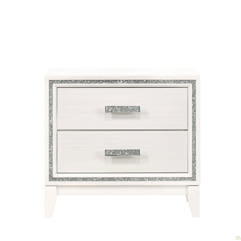 Table de chevet avec deux tiroirs en bois 1pc, White