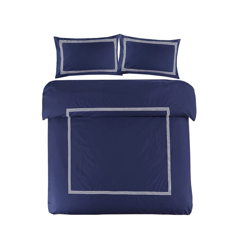 Harmonia Polyester Duvet Cover Set with Pillowcases, Navy/White, Double Duvet Cover + 2 Standard Pillowcases
