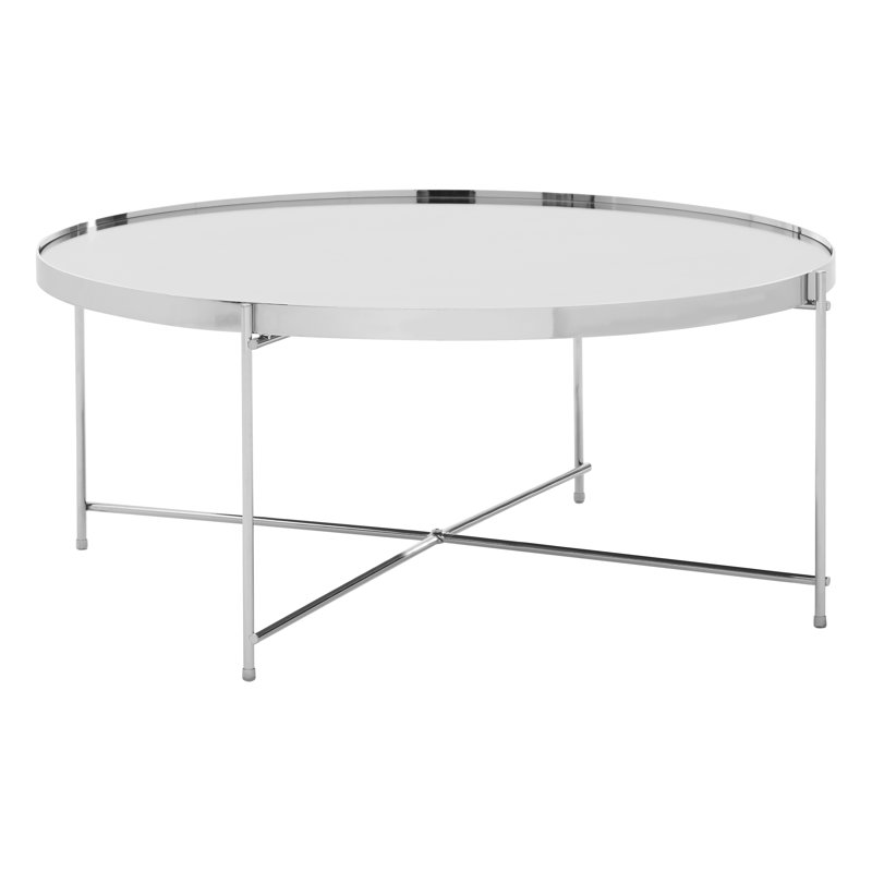 Fultz Cross Legs Coffee Table, Chrome, Sliver Mirrored