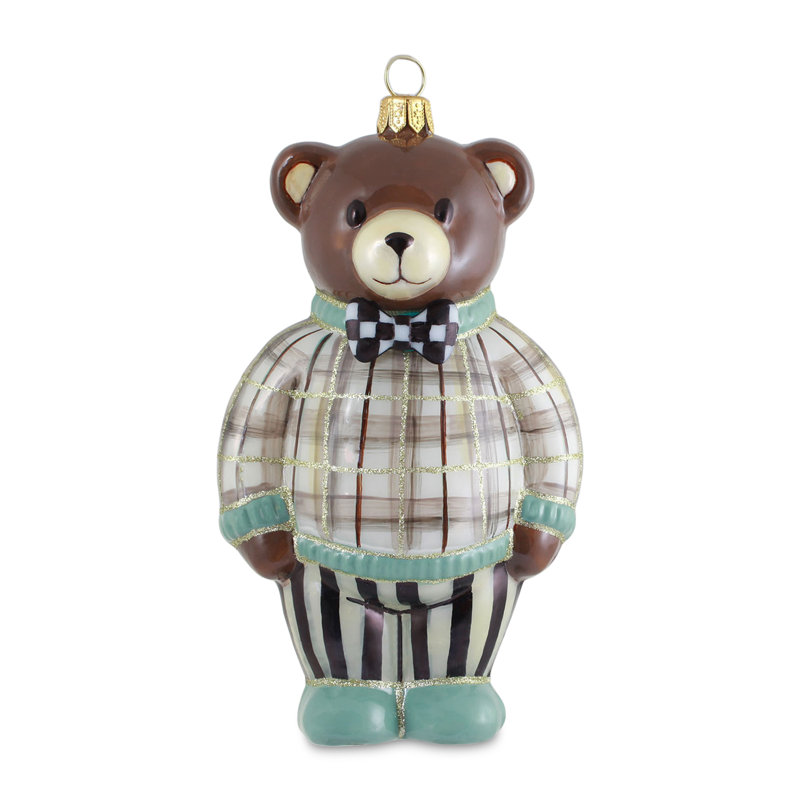 Mocha Tartan Bear Glass Ornament