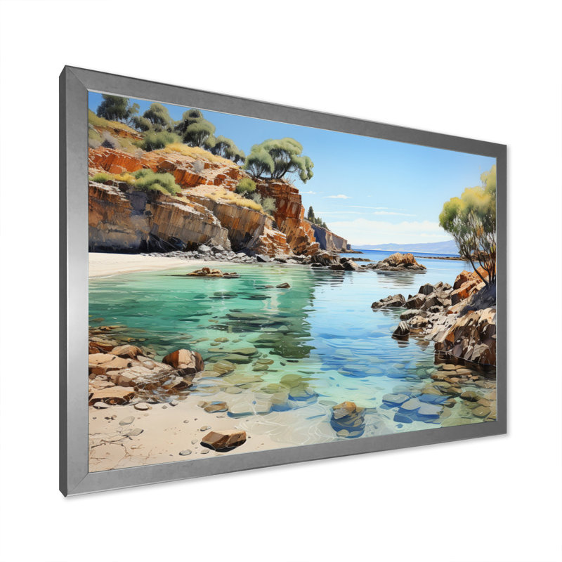 Rocky Beach Seaside Reflections II - Nautical & Beach Wall Decor, H 24 po x l 32 po x P 1 po, Cadre simple argenté